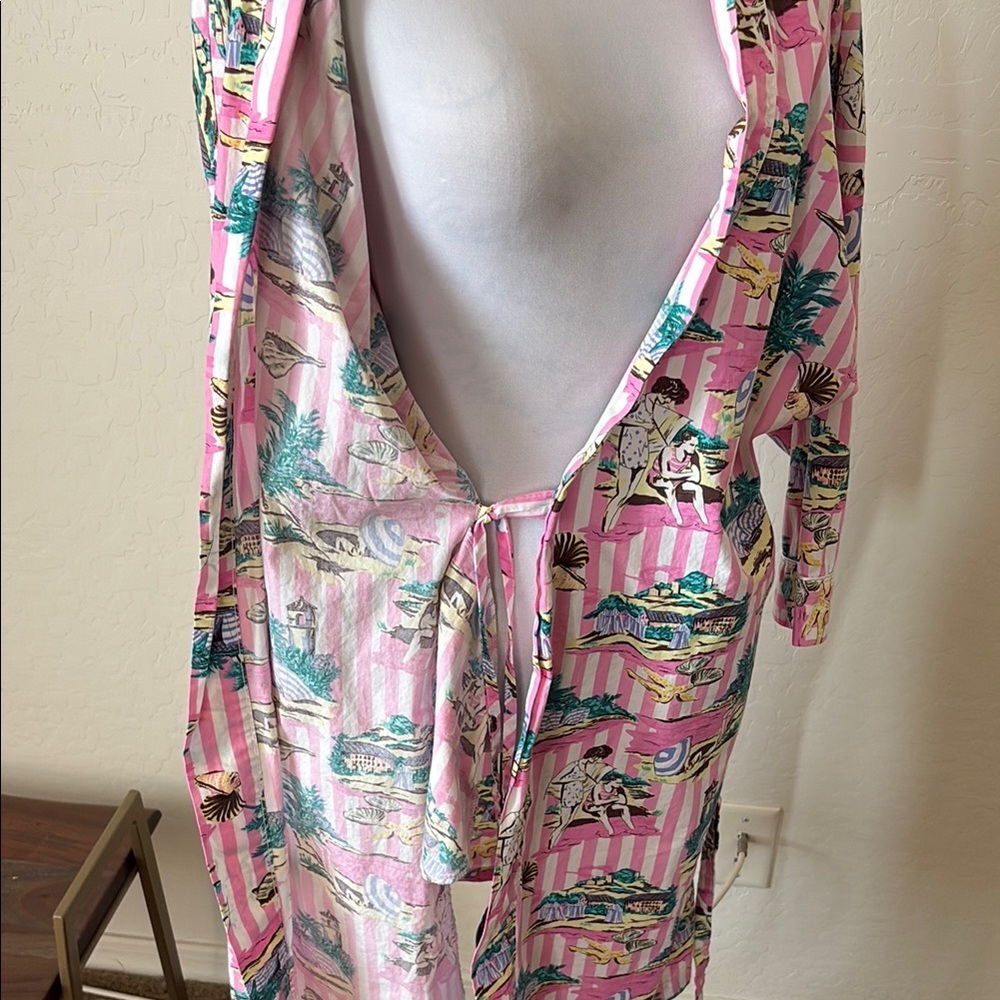 80s striped novelty print Vintage SUSAN DUNN women’s Pink Patterned house dress - Picture 3 of 10